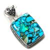Natural Copper Blue Turquoise Gemstone 925 Sterling Silver Pendant 2.05" W1T81
