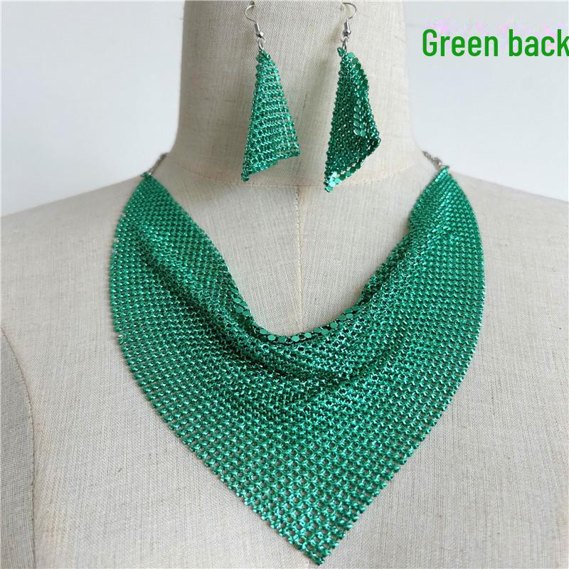 Европейский и американский шелковый шарф с пайетками и треугольным ожерельем в виде ключицы, комплект серег для женщин