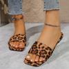 Fashion Women's Shoes On Sale 2024 Square Toe Women's Slippers Summer Open Toe Leopard Print Flat Casual Beach Large Size Slippers