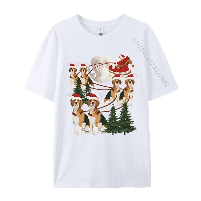 Green And White Graphic T Shirt Beagle Reindeer Christmas Dog Riding Tshirt Black Tops Shirt Fitted Cotton Student T Shirts