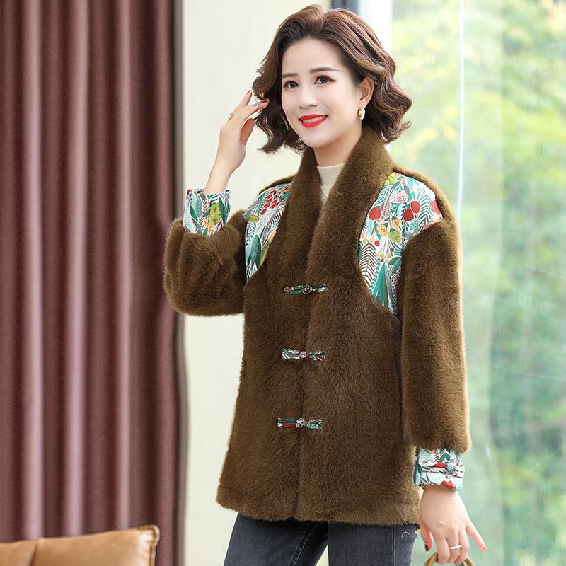 Новое осенне-зимнее платье для мамы из искусственного норкового флиса, женское короткое меховое пальто среднего и старшего возраста, большое утепленное пальто среднего возраста