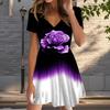 Summer Fashion Women's V Neck Short Sleeve Blooming Flowers Printed Dress Sex Short Skirt Dresses