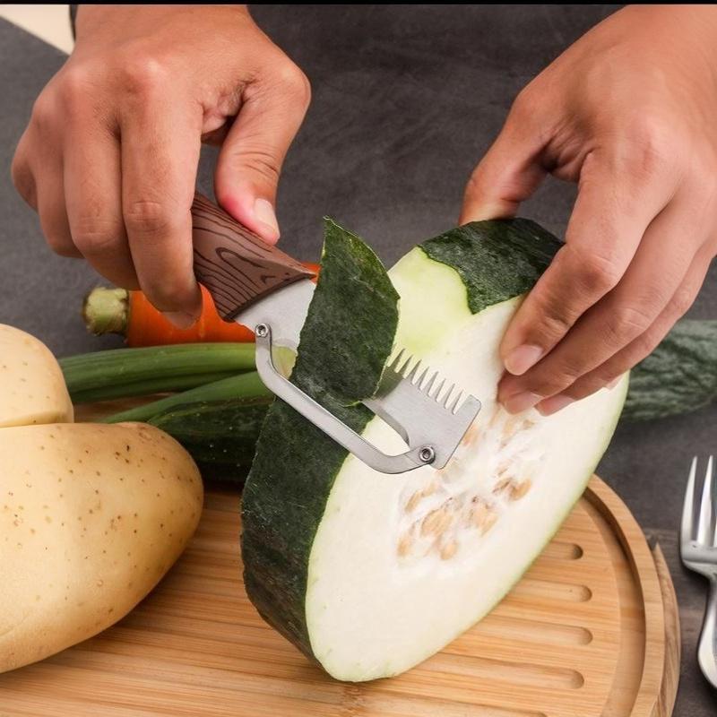 Portable Multifunctional Vegetable Peeler Sharp Stainless Steel Blade Wood Grain Handle for Travel Camping Kitchen Daily Use