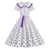 Retro Women's Summer Lapel Short Sleeve Belt Waist Slim Swing Polka Dot Printed Dress