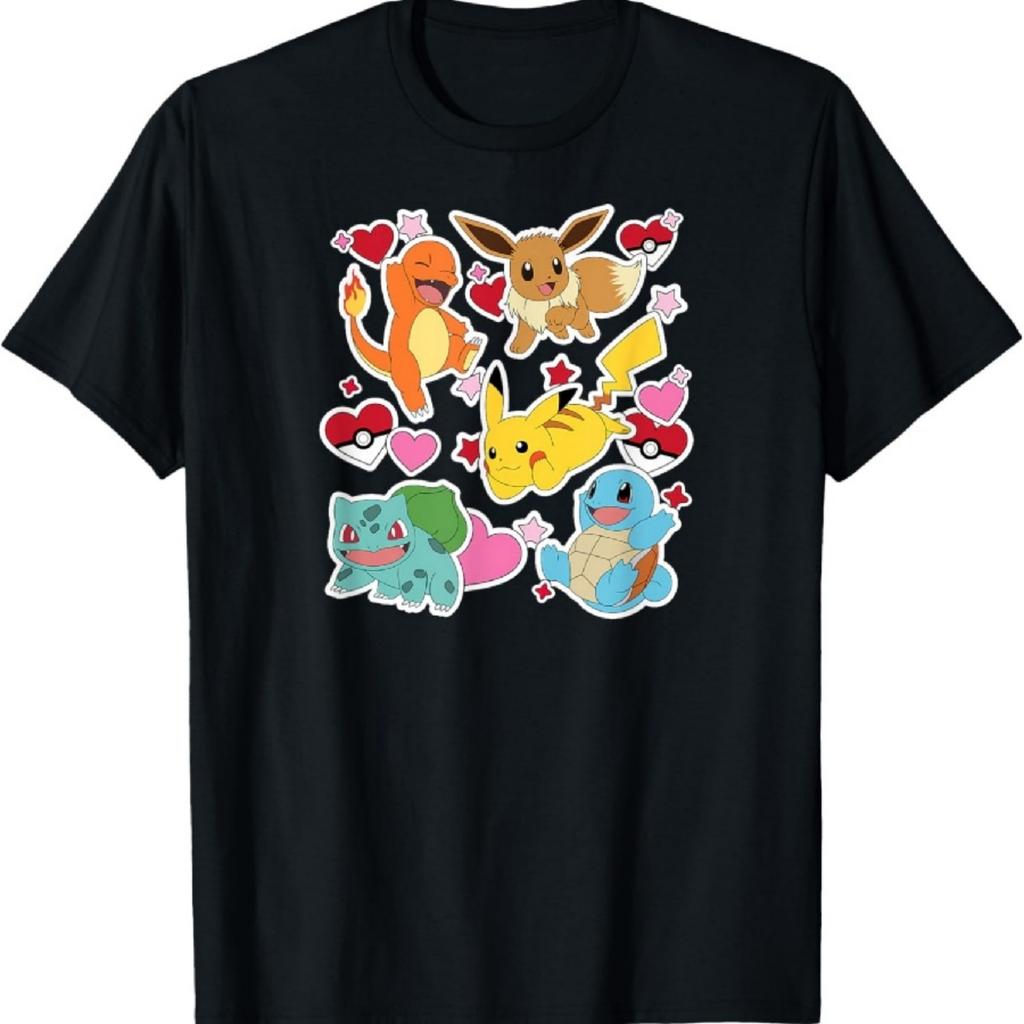 Pokémon - Иви Пикачу Чармандер Сквиртл Бульбазавр Сердца Футболка