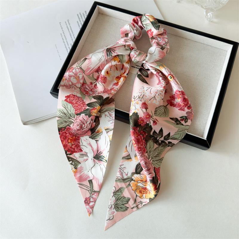 2025 New Flower Bow Hair Ribbons Scrunchies Vintage Satin Ponytail Large Hairbands Rubber Bands Headbands Women Hair Accessories