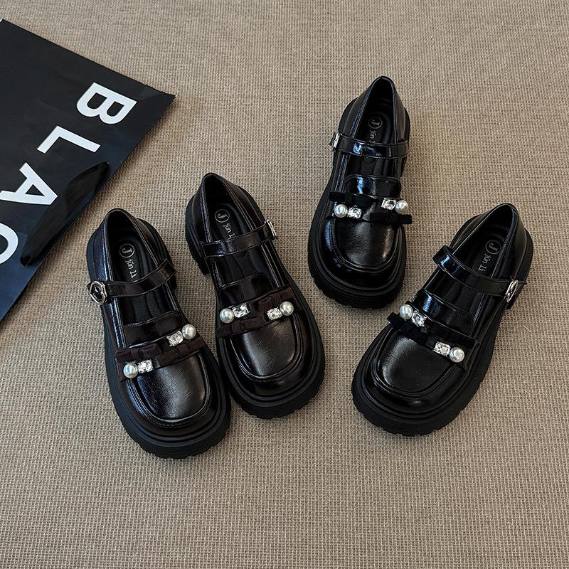 Туфли Мэри Джейн с бантом в британском стиле, жемчужные, женские, осенняя мода, ретро, платформа, увеличение высоты, толстый каблук, высокий каблук, одинарные туфли, тренд