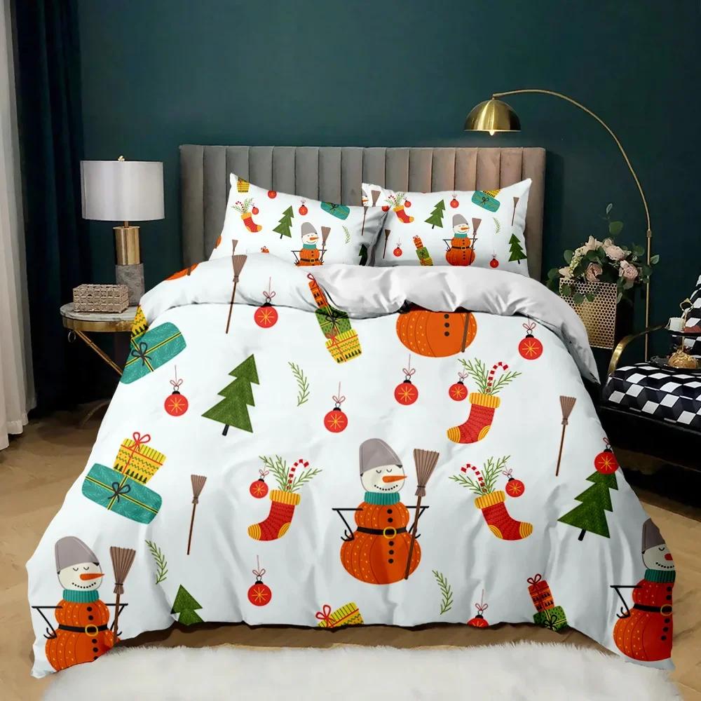 Christmas Duvet Cover Set Santa Claus Deer Printed Bedding Set Merry Christmas Christmas Polyester Comforter Set Soft Bedclothes