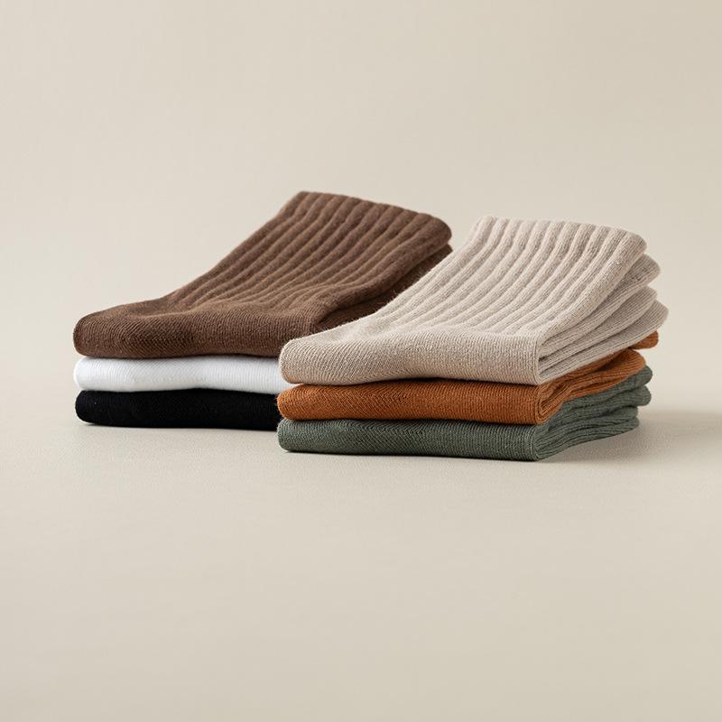 Мужские однотонные носки из чесаного хлопка – осень/зима, средней длины, повседневные и деловые стили с имитацией вручную пришитого носка