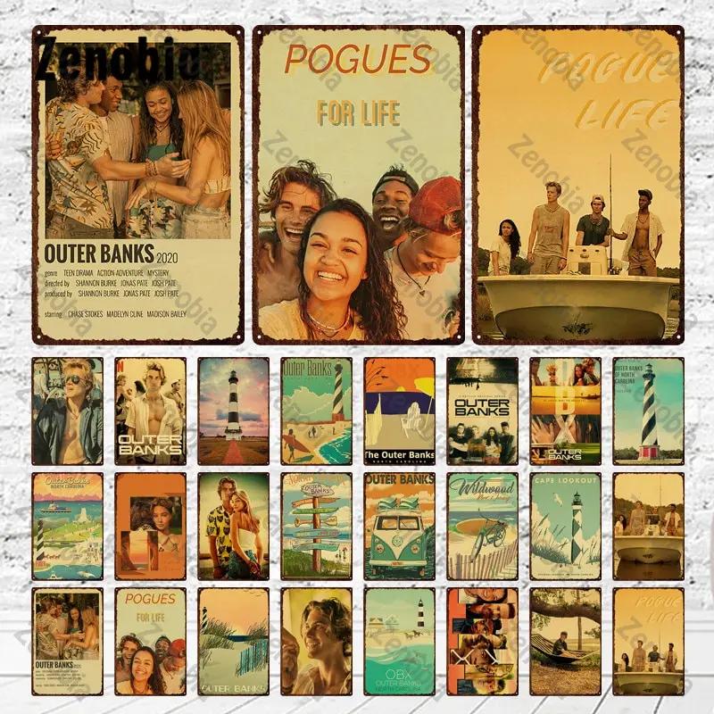 Винтажная металлическая вывеска Outer Banks Pogues for Life Фигуры с природными пейзажами Настенный декор Ретро жестяной постер Табличка Наклейки для дома Офиса