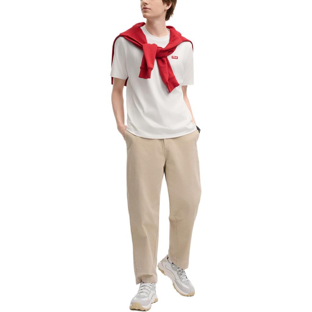 Fila Оригинальная дышащая футболка с логотипом, красочная, повседневная, удобная, модная, с круглым вырезом, вязаная, с коротким рукавом, унисекс, топы F51M519101F-WT