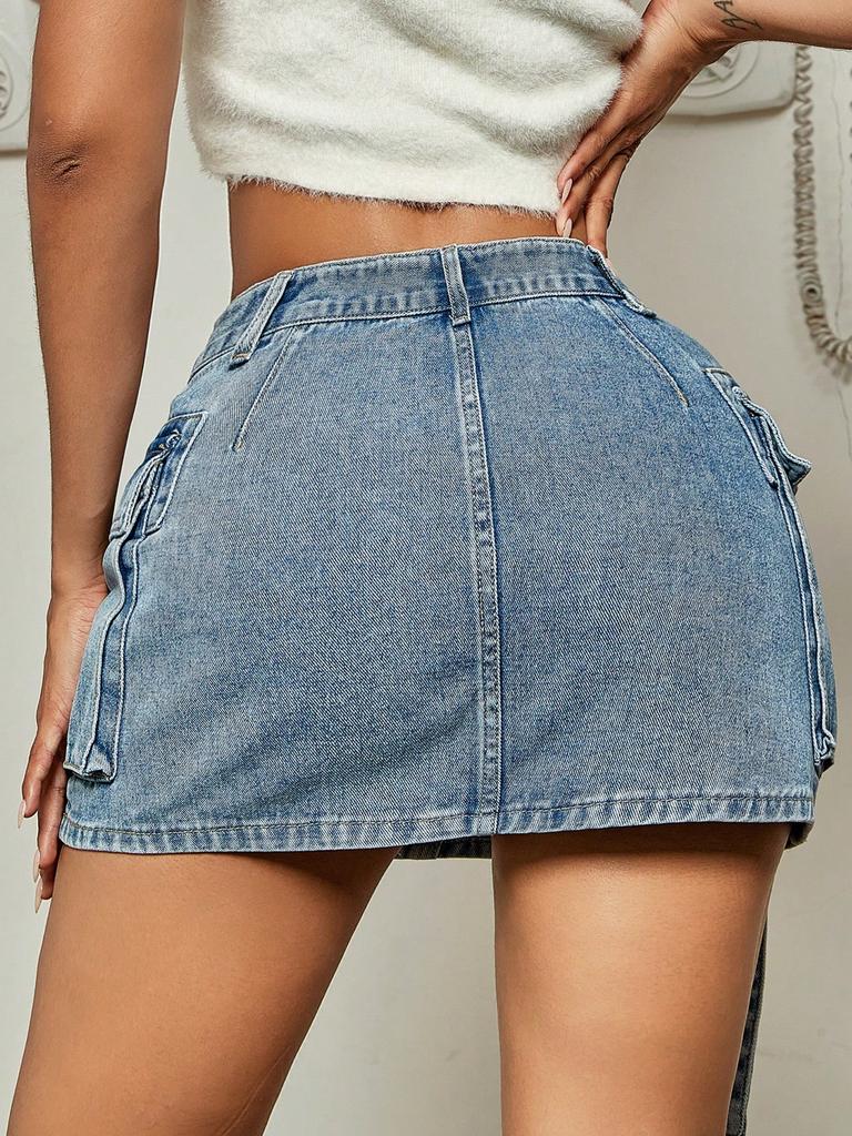 Rose Beauty A Женская однотонная летняя модная и сексуальная рабочая джинсовая юбка с карманами джинсовая мини-юбка