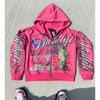 Hip Hop Y2K Streetwear Vintage Letter Print Oversized Zip Up Hoodie Teens