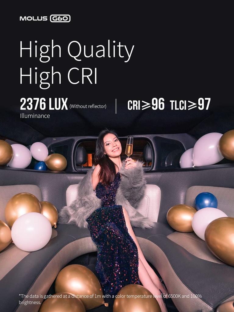 ZHIYUN MOLUS G60 COMBO Pocket Cob 60W LED Video Light with 11194 Lux PD Fast DC Power Adapter and Cable for App Control Light, Reflector, 2700K-6200K,