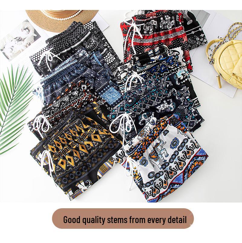 Женские бриджи-гаремы с высокой талией и манжетами, с этническим летним принтом тайских слонов, широкие