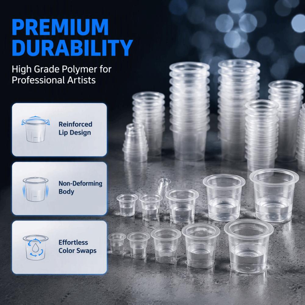 3 Sizes Mixed Pigment Cups Plastic Material Disposable Tattoo Cups For High-Frequency Tasks