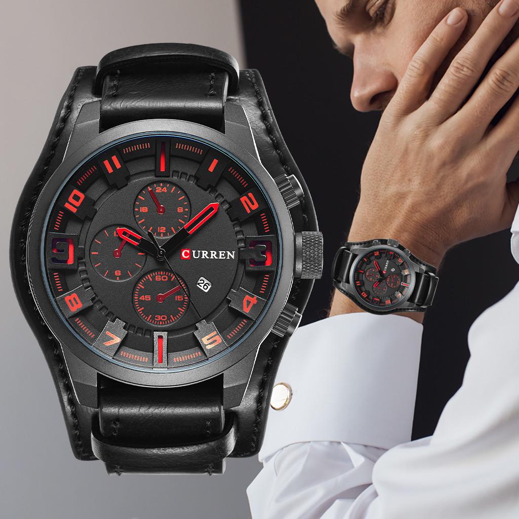 Роскошные спортивные часы в стиле милитари с кожаным ремешком, кварцевые деловые мужские часы