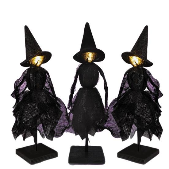 Halloween Witch Decoration Black Witch Ornament with Light-up Face Indoor Primitive Witch Table Centerpiece for Home Shelf Mantels Kitchen Decoration