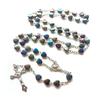 Vintage Rosary Necklace Acrylic Heart Beads Strand Long Cross Pendant Religious Prayer Jewelry