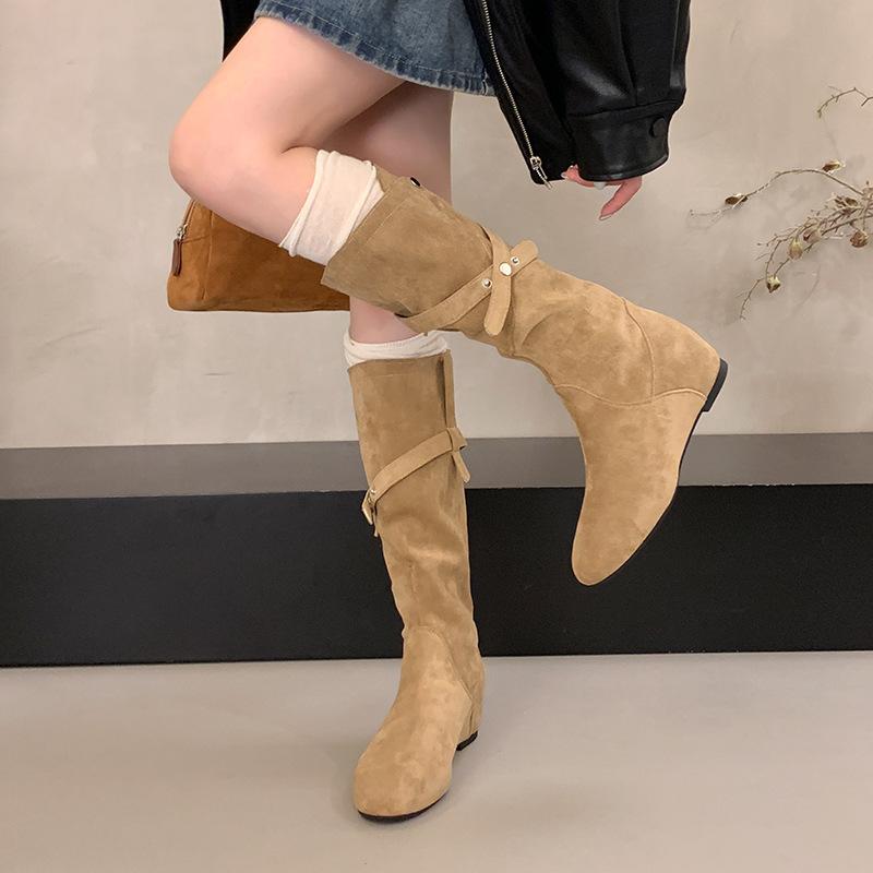 Inner height increase fashionable retro boots women's autumn and winter new stacked western cowboy knight boots