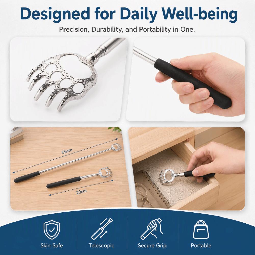 Telescopic Back Scratcher PVC Handle Head Massager Durable Bear Claw Back Scratcher Personal Care