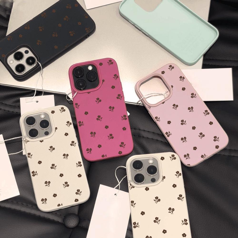 Применимо к iPhone17 Pro Max Французский маленький цветочный кожаный узор Защитный чехол для мобильного телефона 17/16 большое отверстие 15 милый
