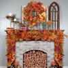 Artificial Maple Leaf Garland Fake Autumn Leaves Garland Hanging Plant Wedding Thanksgiving Dinner Party Fireplace Decor