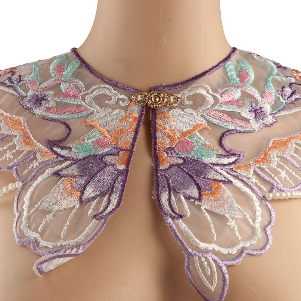 Floral Embroidery Hanfu Fake Collar Colorful Chinese Style Lace Fake Collar Pearl Detachable Decoration Shirt Collar