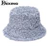 Fashion Outdoor Fishing Cap Fur Winter Hat Warm Bucket Hat for Women Fluffy Sheep Curl Solid Panama Bob Chapeau Fisherman Gorros