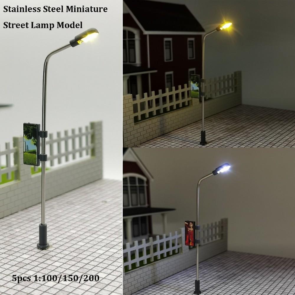 5pcs 3V Miniature Street Lamp Model Stainless Steel Model Making Led Light Table Scene Layout Kits