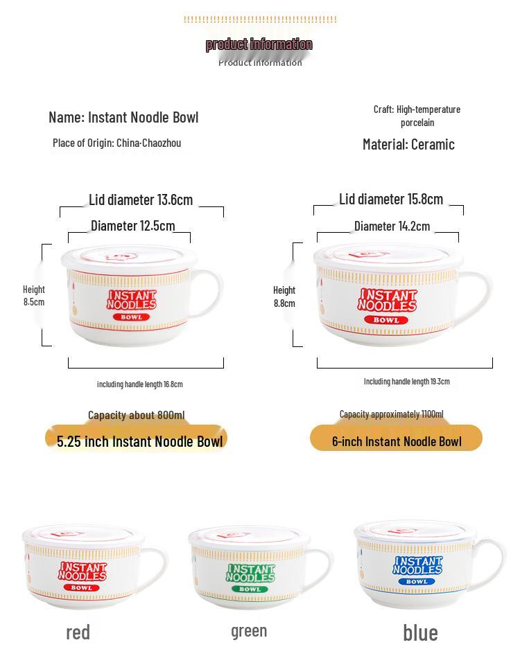 Набор японских керамических мисок для рамена: Включает крышку, миску с ручкой, ложку, палочки для еды и подарочную коробку - Идеально для дома, общежития и обеда.