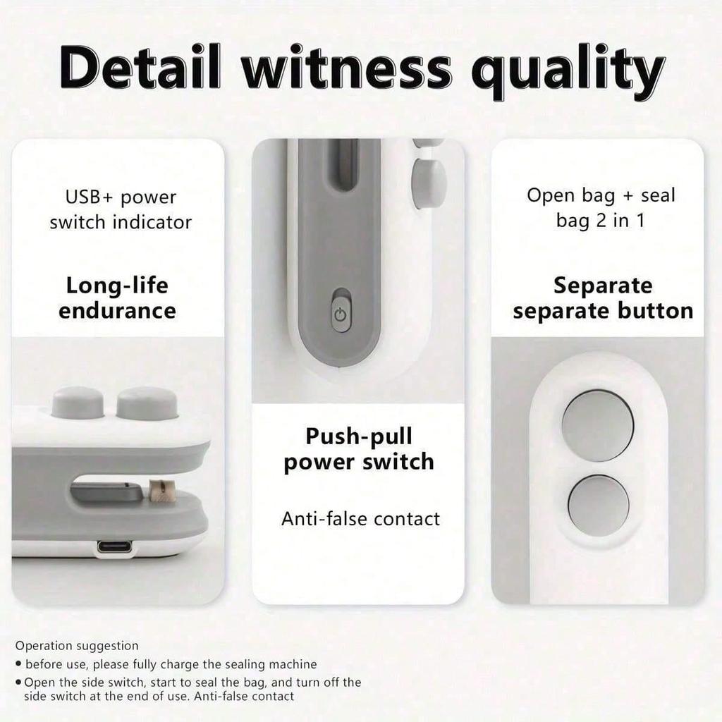 Мини запайщик пакетов для снеков, перезаряжаемый 2 в 1 запайщик пакетов с нагревом и резаком для чипсов, пластиковых пакетов, повторный запайщик пакетов для сохранения свежести продуктов