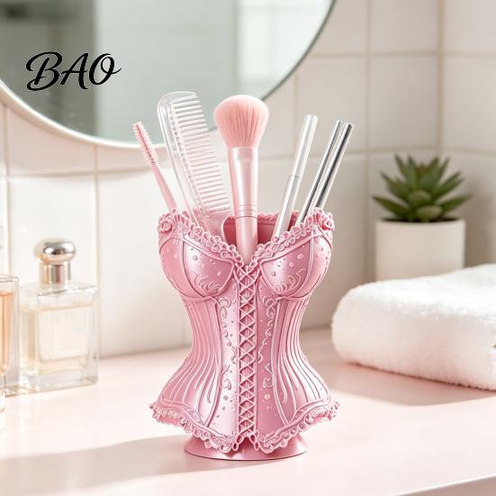 Decorative Storage Bin Gothic Corset Pen Holder, 3D Printed Vintage Dark Makeup Brush Aesthetic Decor Desk Organizer for Office Vanity, Halloween