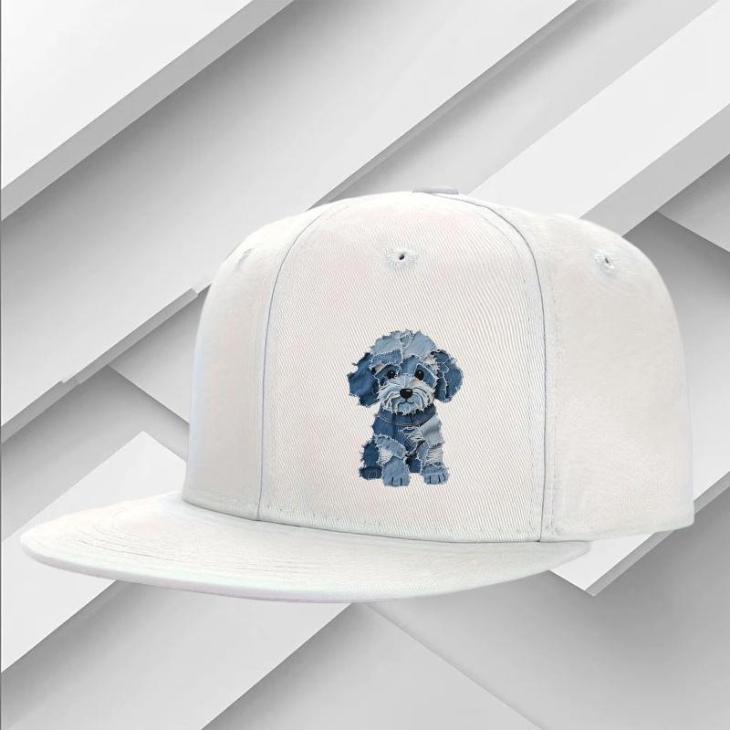 Denim Patchwork Puppy Dog Baseball Cap Cute Pet Graphic Flat Brim Snapback Hat Unisex Casual