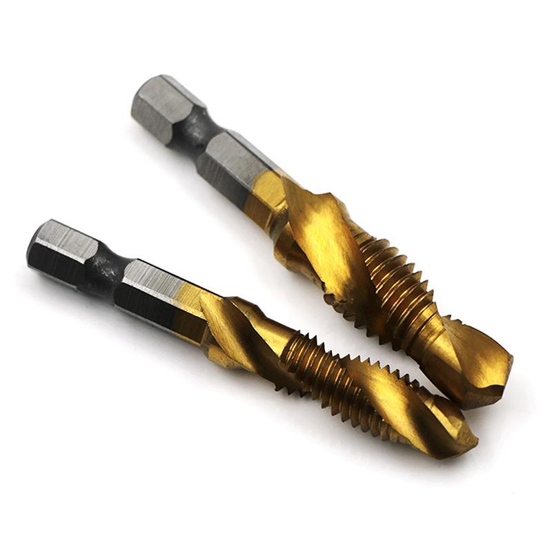 6 шт. быстрорежущей стали M3-M10 с титановым покрытием композитный метчик шестигранное сверло и метчик интегрированный метчик машина с инструментом для снятия фаски отверстия