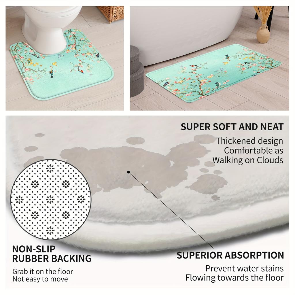 4 шт. Роскошный комплект водонепроницаемых занавесок для душа с изображением цветов, птиц, бабочек, декоративный комплект для ванной комнаты, нескользящий коврик для унитаза, коврик для ванной и 12 крючков