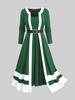 Rosegal Plus Size Christmas Ruffles Two Tone Colorblock Print Layered Buckle Belt Midi Dress