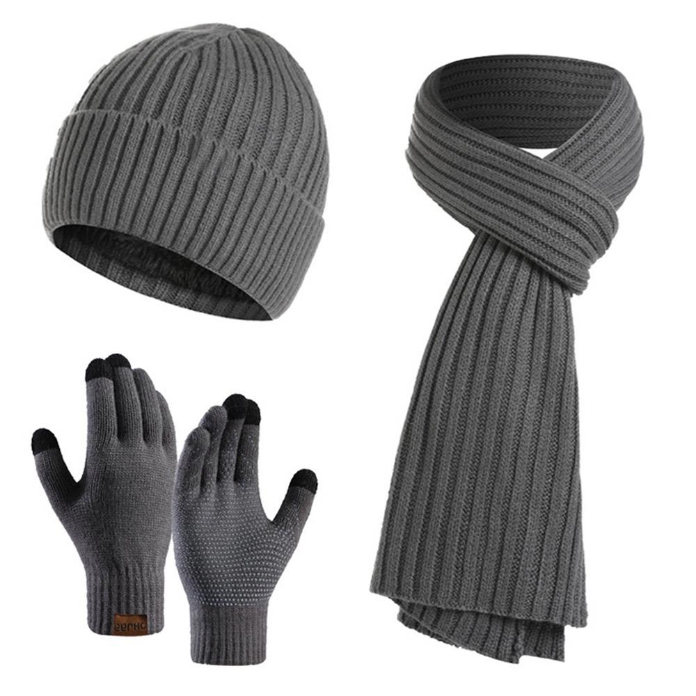 Thickened Beanies Scarf Gloves Set Fleece-lined Touchscreen Gloves 3 In 1 Set for Women & Men