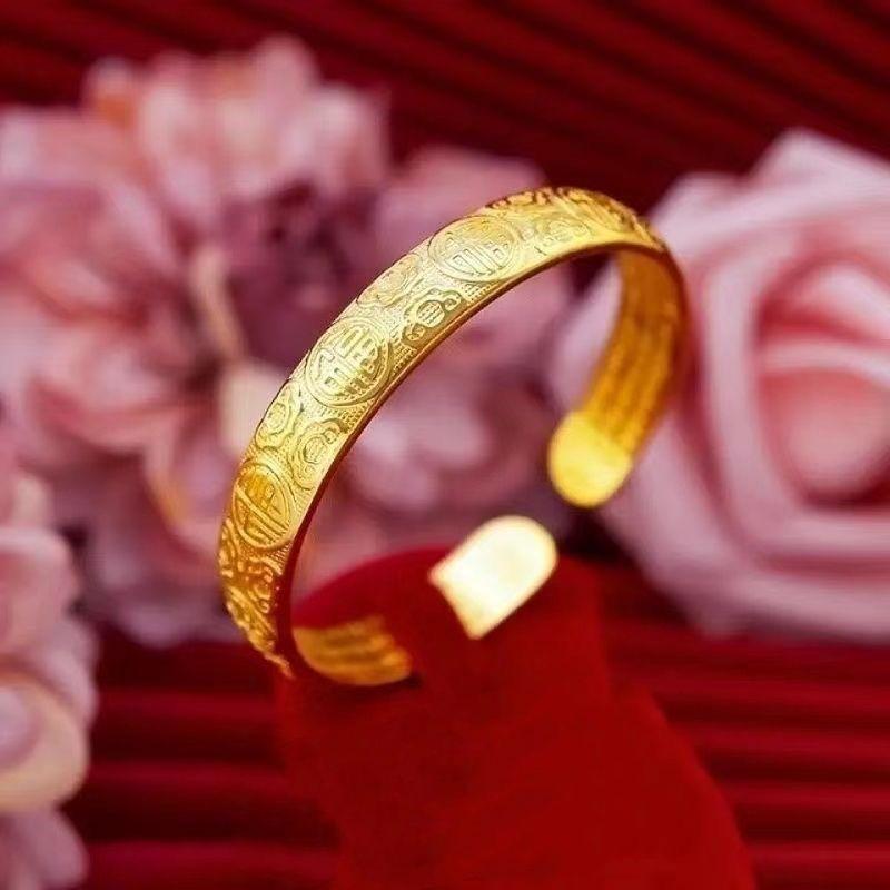 New Baifu Retro Gold Fu Character Open Bangle Bracelet for Women
