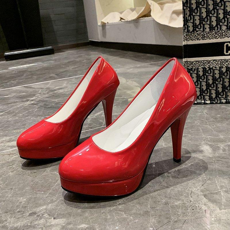 Большие размеры 13 14 15 Водонепроницаемые женские туфли на платформе с круглым носком и высоким каблуком, женские туфли-лодочки на толстом каблуке