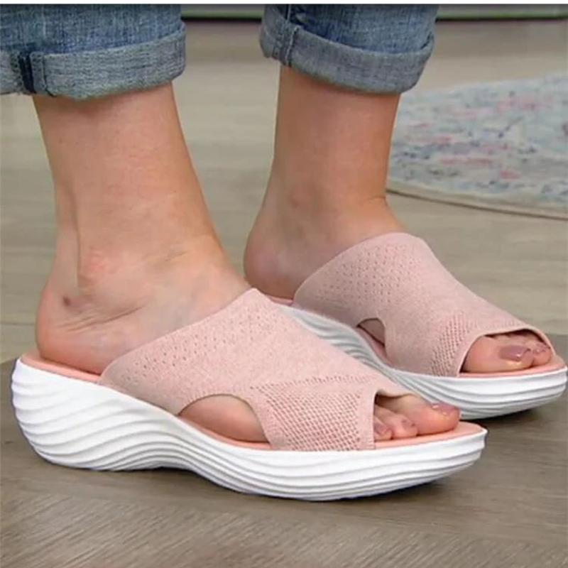 Женские повседневные пляжные тапочки, ортопедические эластичные ортопедические сандалии, женские дышащие шлепанцы с открытым носком, эластичная обувь через плечо, уличная обувь