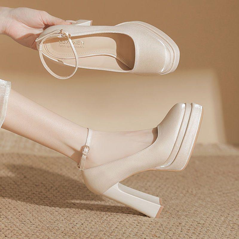 Белые атласные туфли на платформе для невесты, в стиле Мэри Джейн с круглым носком и массивным каблуком для женщин, удобные свадебные туфли.