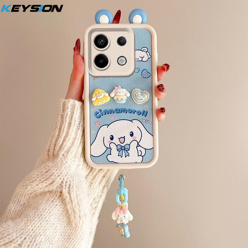 KEYSION Милый чехол с 3D-мультяшным рисунком для Redmi Note 13 Pro 5G с браслетом, силиконовый противоударный чехол для телефона Xiaomi POCO X6