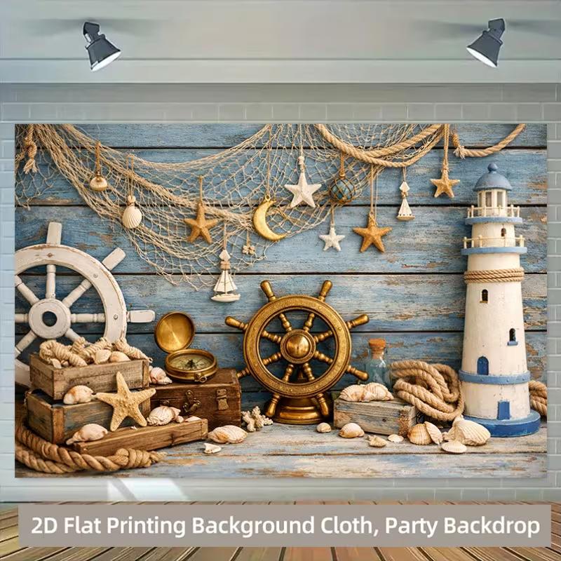 2D Nautical Beach Tapestry, Ocean Theme Party Background Cloth