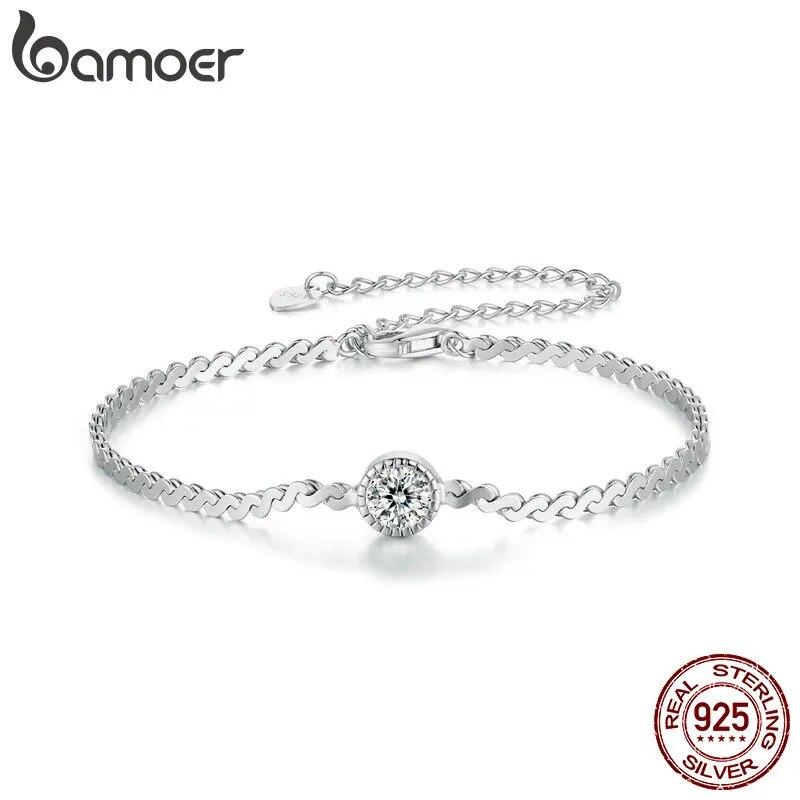 Bamoer 925 Sterling Silver 0.5CT Sparkling Moissanite Bracelet Bezel Setting Lab Diamond Chain Link for Women Anniversary Gift