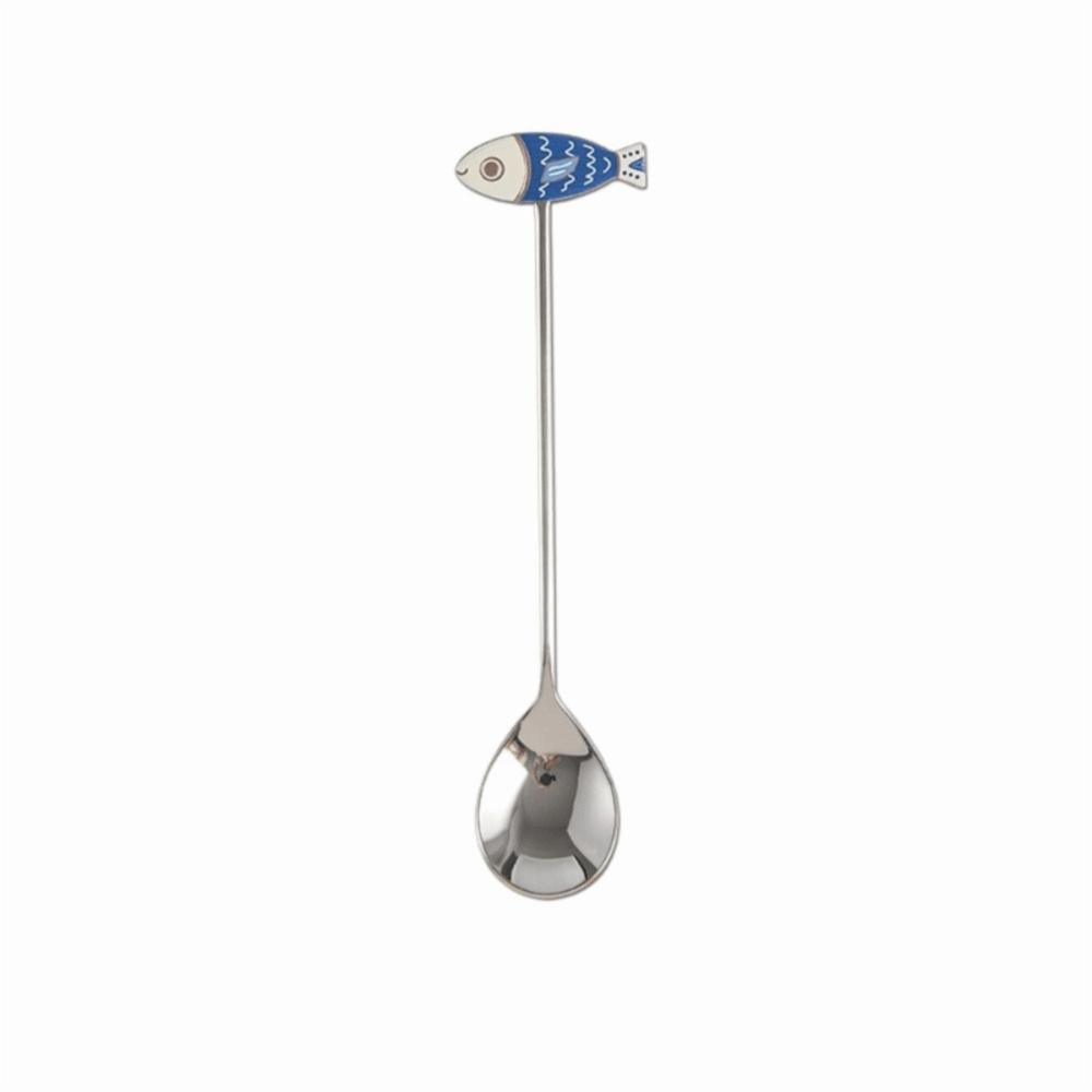 Polished Stirring Spoon Japanese Korean Style Teaspoon Scoop Cat Fish Stainless Steel Spoon Gifts