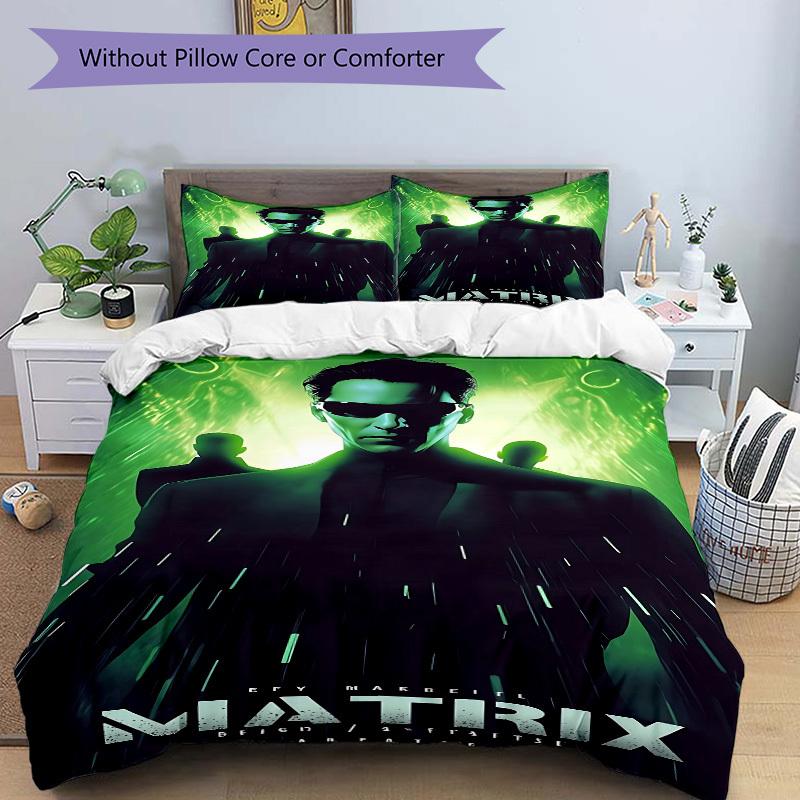 3pcs The Matrix Bedding Set, Soft Polyester Duvet Cover and Pillowcases Machine Washable Seasons all suitable 46