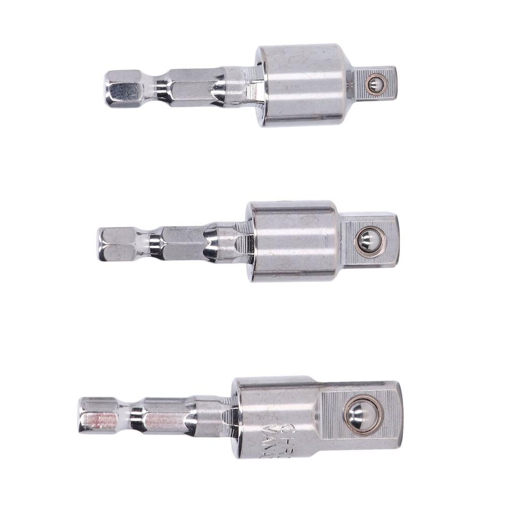 3 PCS Electroplating Finished Socket Adapters 1/4" 3/8" 1/2" Square Socket Drives 360 Degree Rotatable Swivel Socket Set