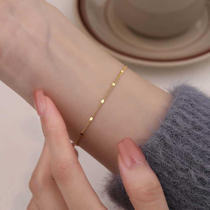 Sterling 18K Gold Plated Minimalist Chain Bracelet With Sparkle Discs Women Elegant Stackable Daily Wear