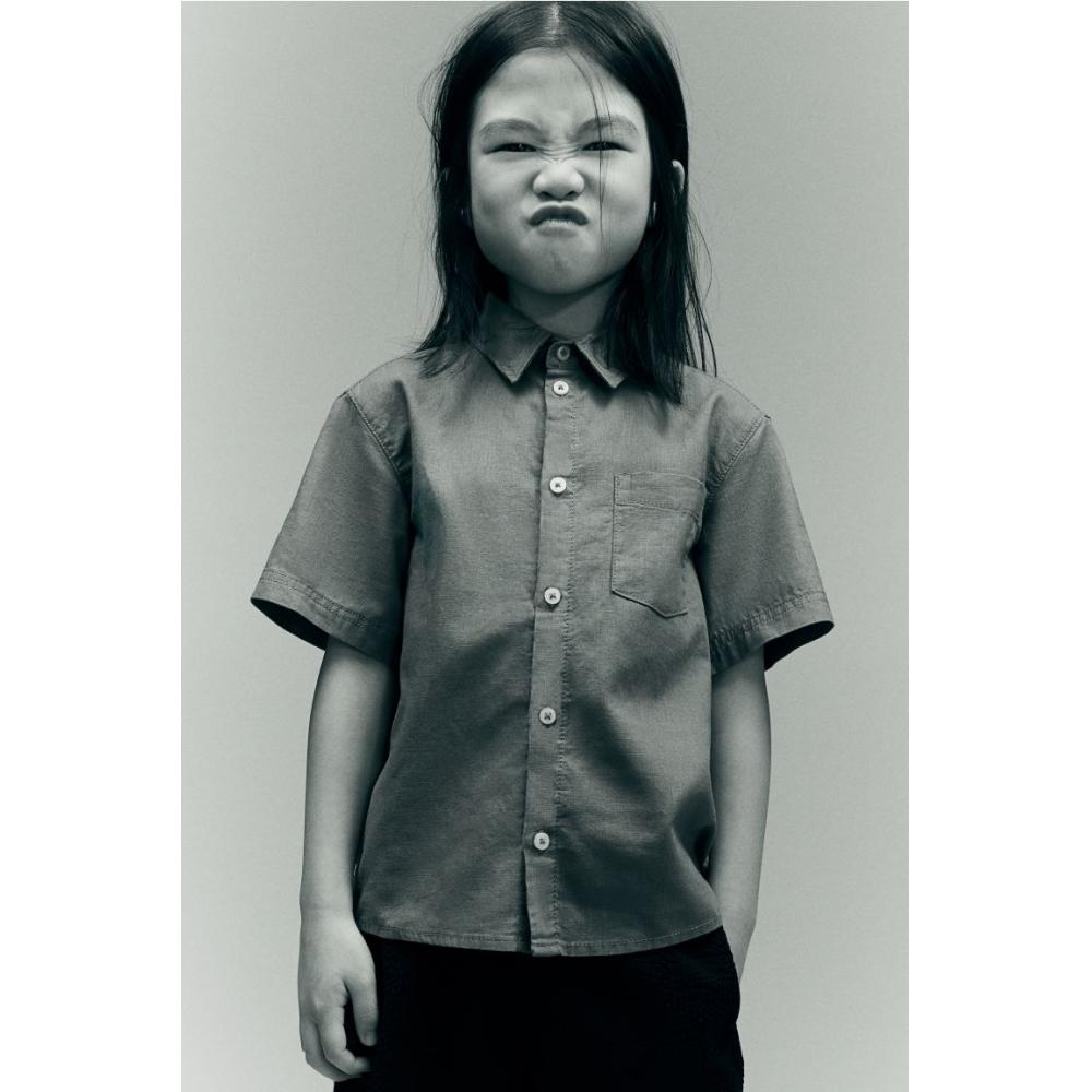 H M Linen Blend Shirt Blue